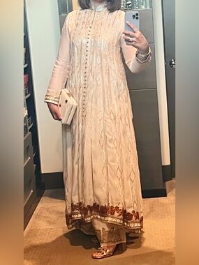 Cream Embroidered Long Sleeve Maxi Dress - Brand: